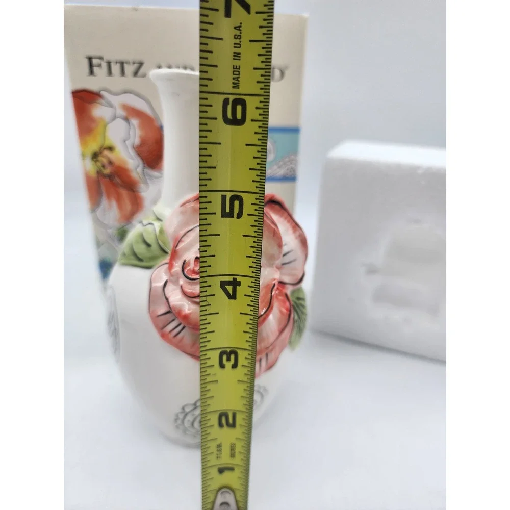 Fitz and Floyd Paisley Park Bud Vase 3D Pink Rose White Ceramic Floral 6 inch